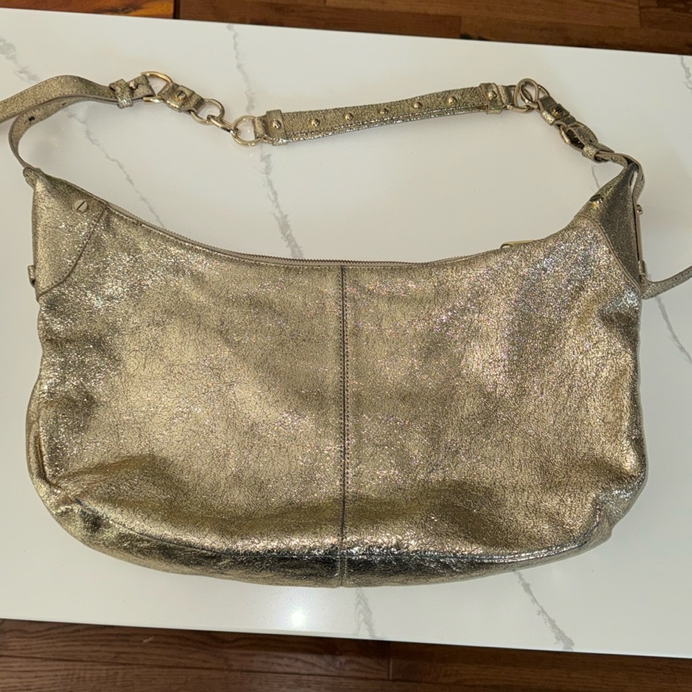 ALEXIS/HUDSON -GOLD LEATHER METALLIC SHOULDER PURSE